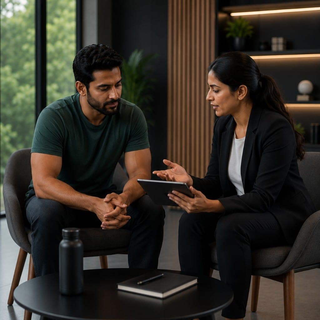 Psychology professional consulting with a client in a calm, supportive one-on-one session