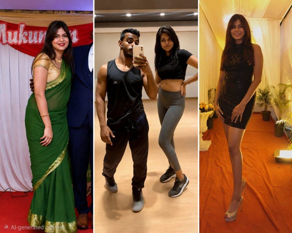 Salome Sanches before, during training, and after fitness transformation