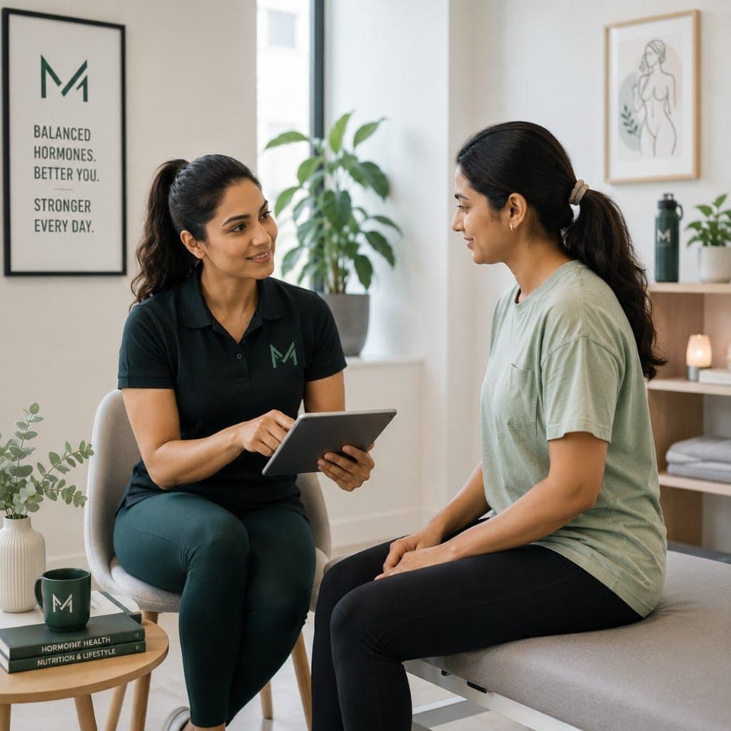 Coach consulting a client on hormone health and lifestyle
